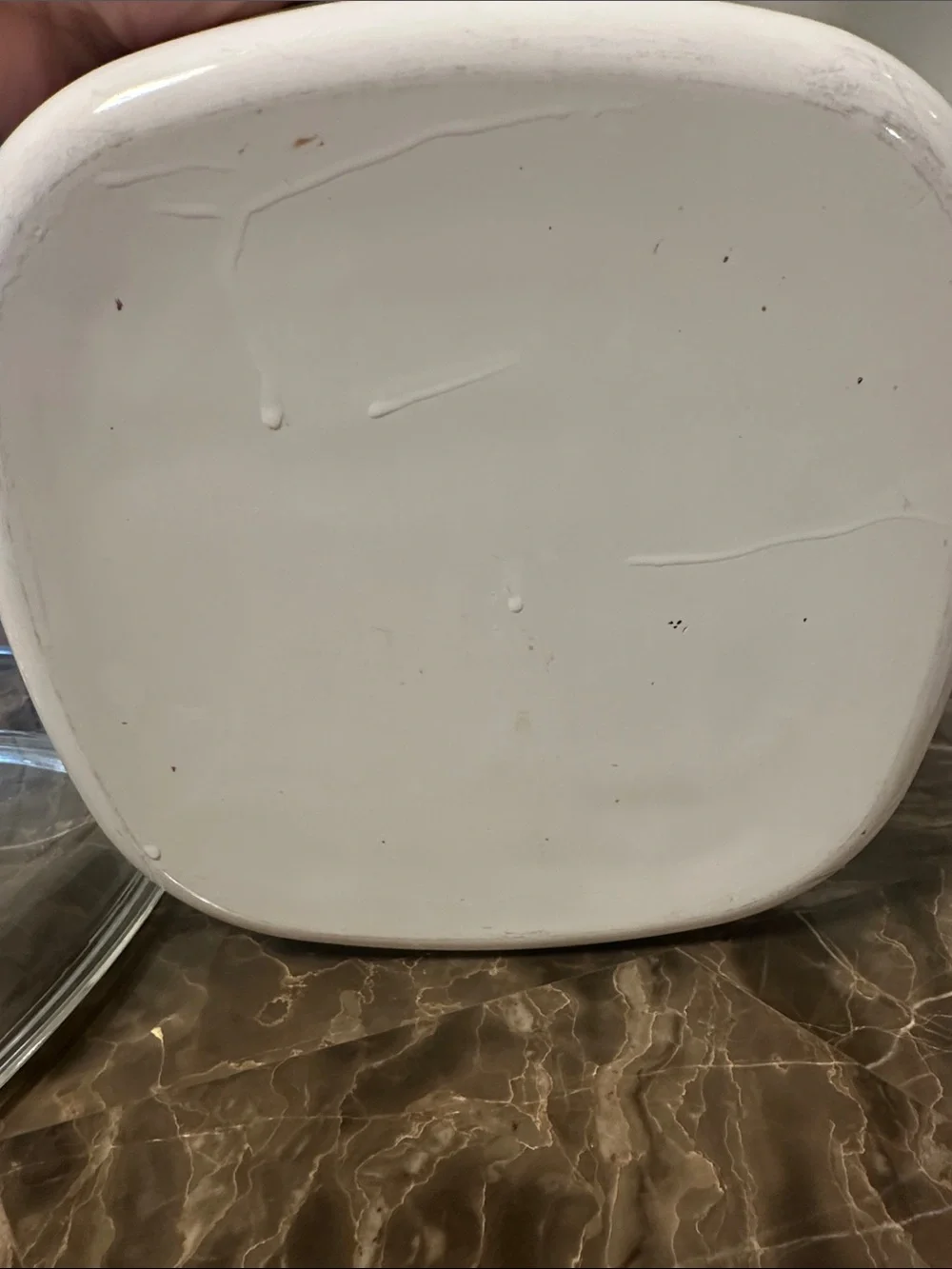Corningware White Casserole with Blue Flower Motif and Glass Lid